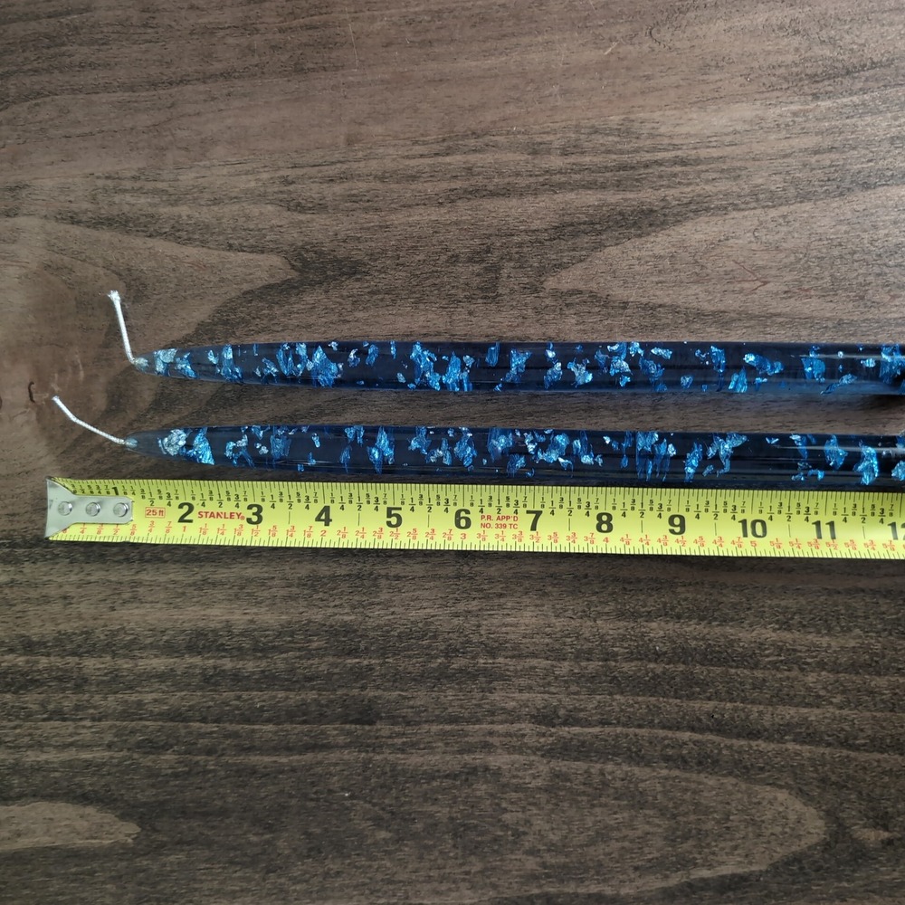 2 Vintage Blue Lucite Taper Candles Silver Metallic Flake Translucent 12" MCM 60 - Picture 5 of 6